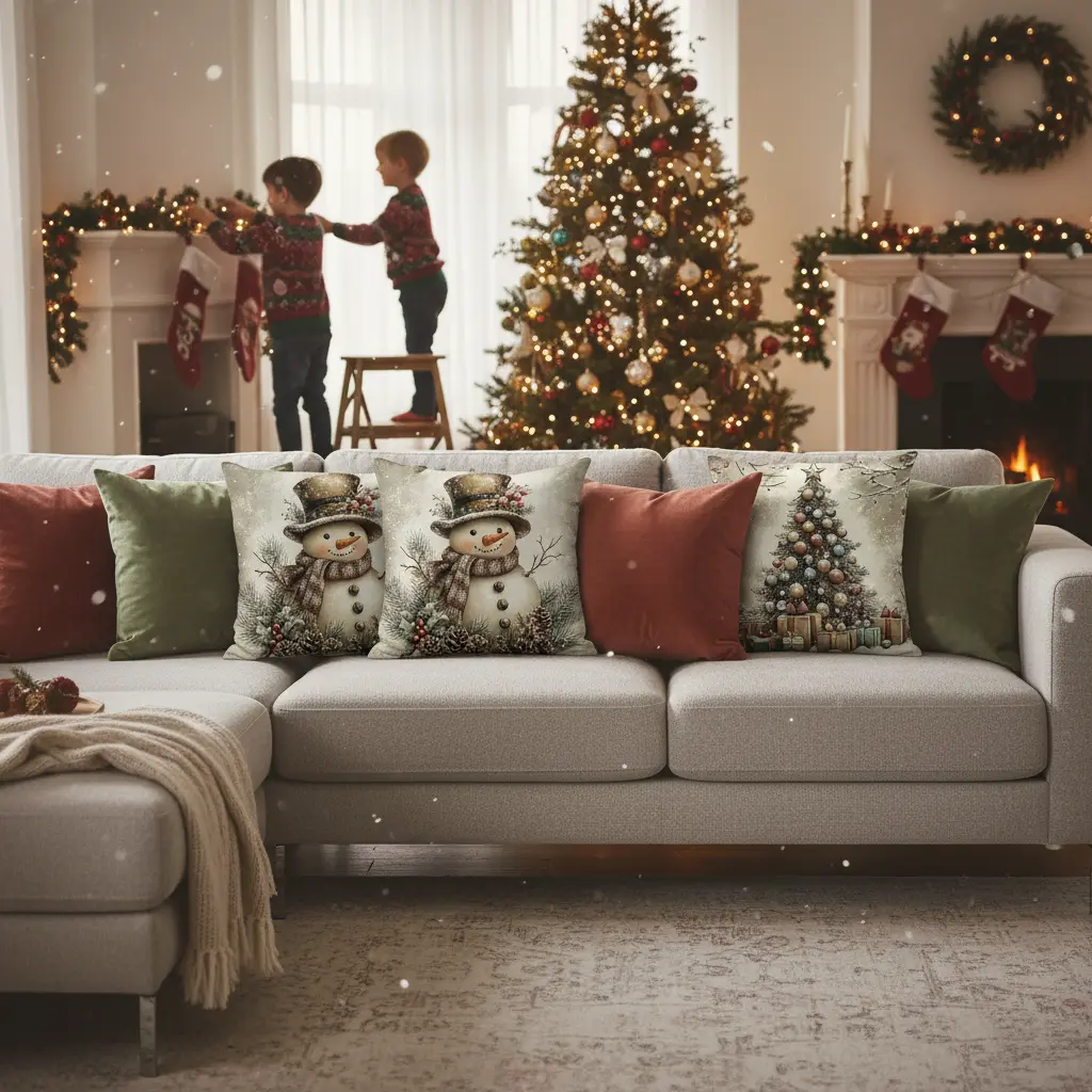 Housses de coussins noël en lin(lot de 4) Fééries Mancelya