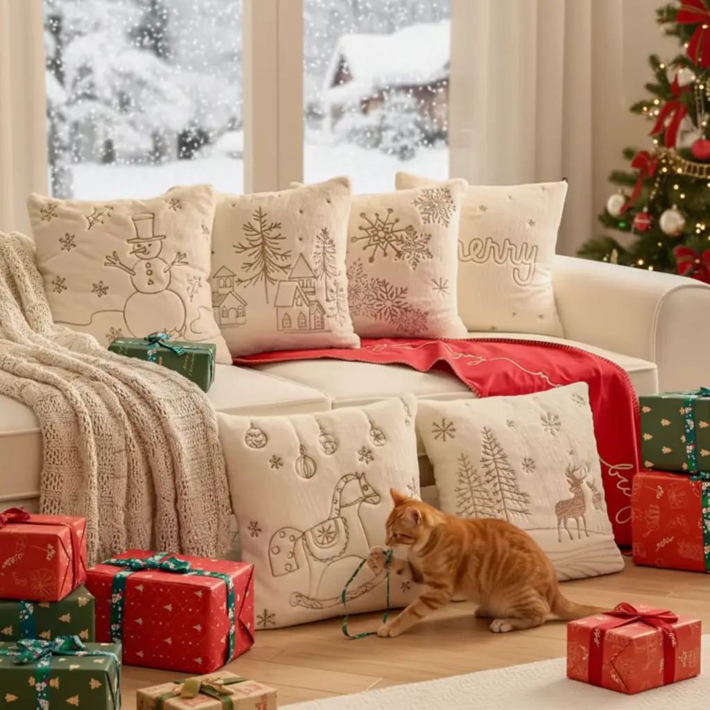 Housse de coussin brodée en peluche Fééries Mancelya