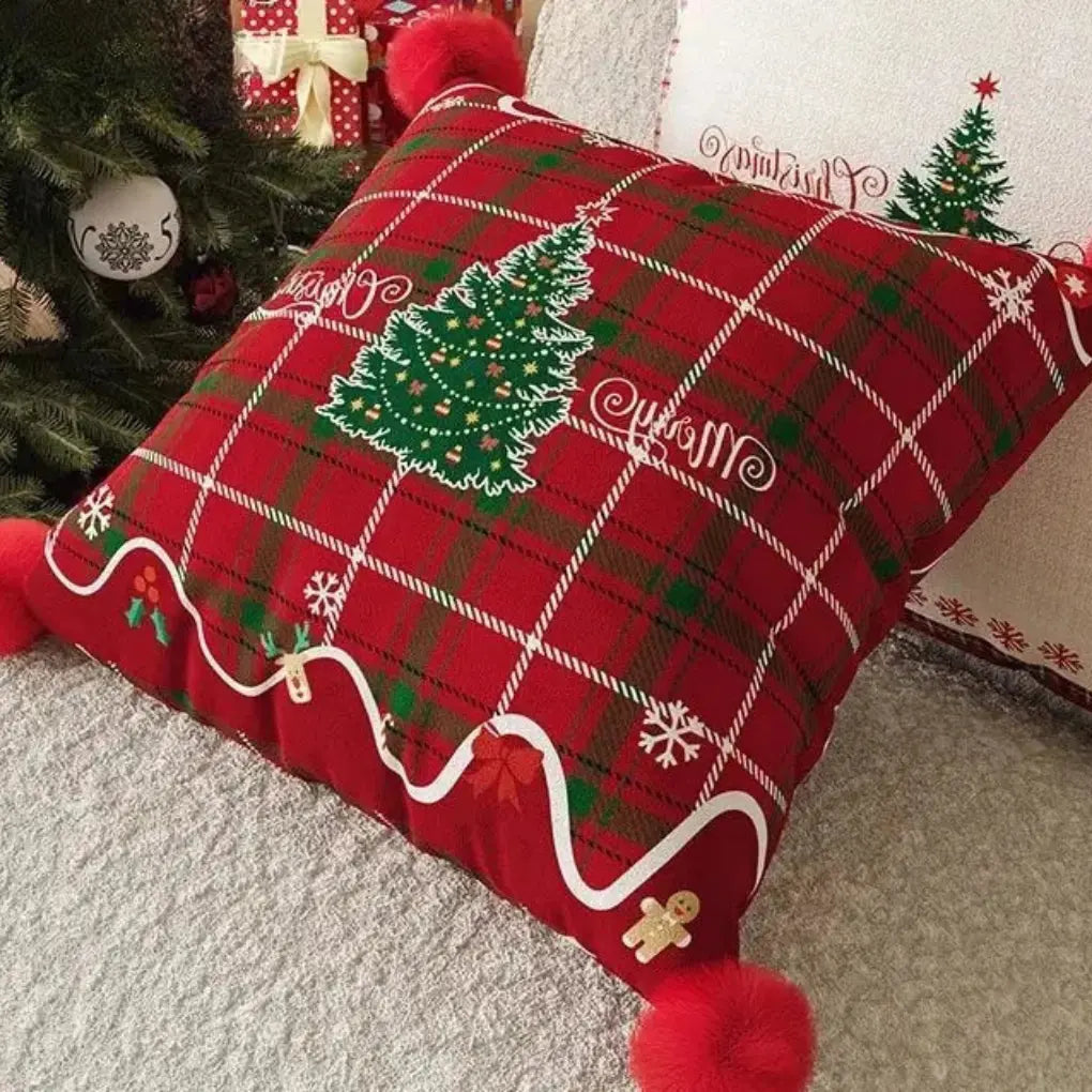 Housses de coussin imprimés avec pompons (lot de 2)