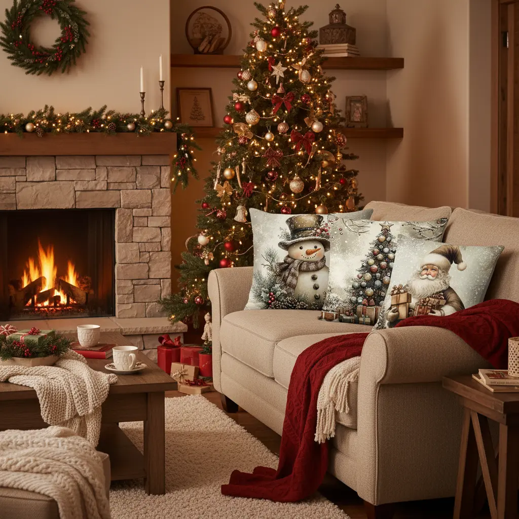 Housses de coussins noël en lin(lot de 4) Fééries Mancelya