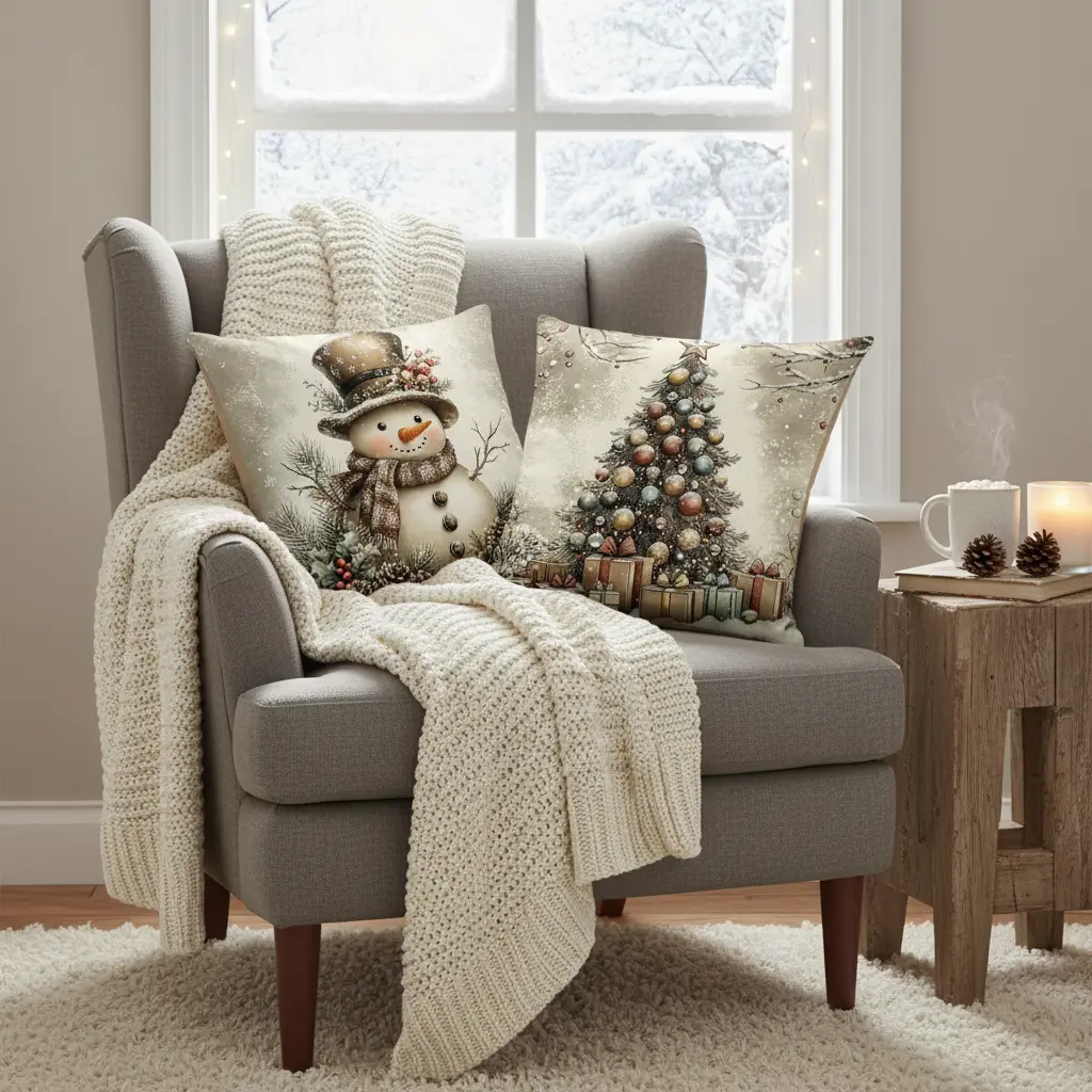 Housses de coussins noël en lin(lot de 4) Fééries Mancelya