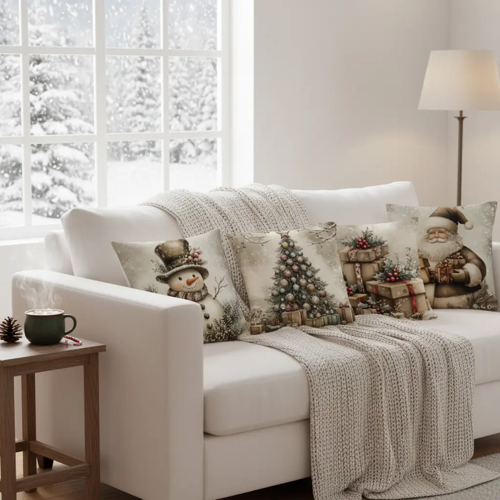 Housses de coussins noël en lin(lot de 4) Fééries Mancelya