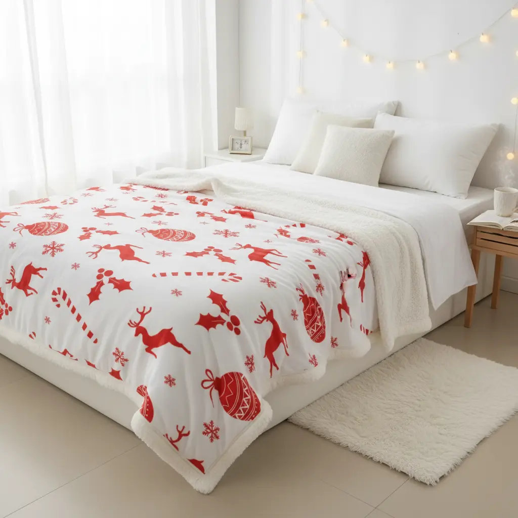 Plaid de Nöel imitation laine d'agneau Fééries Mancelya