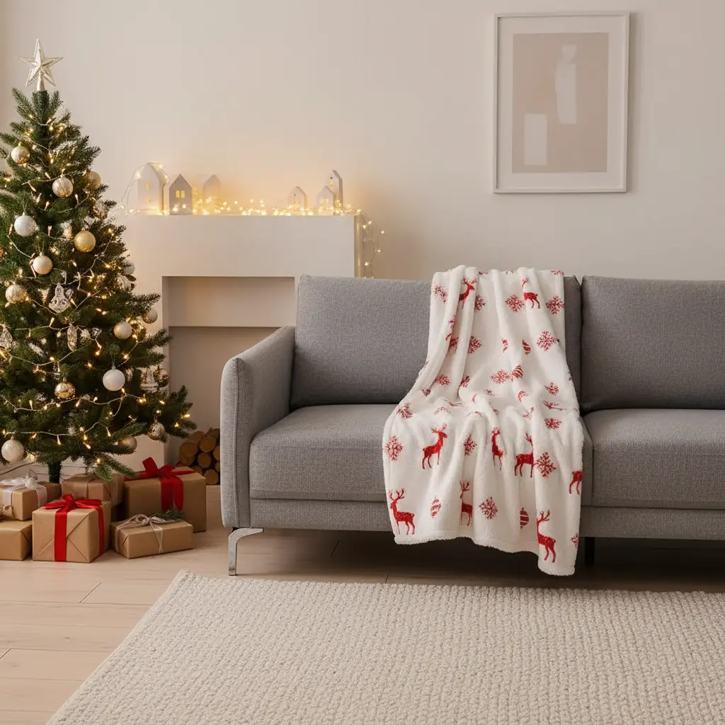 Plaid de Nöel imitation laine d'agneau Fééries Mancelya