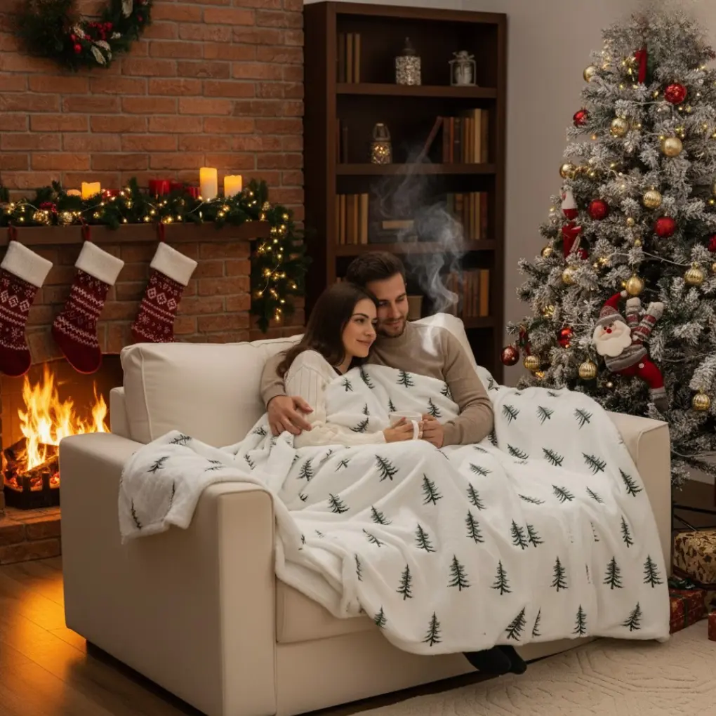 Plaid de noël en flanelle douce
 imprimée pin Fééries Mancelya