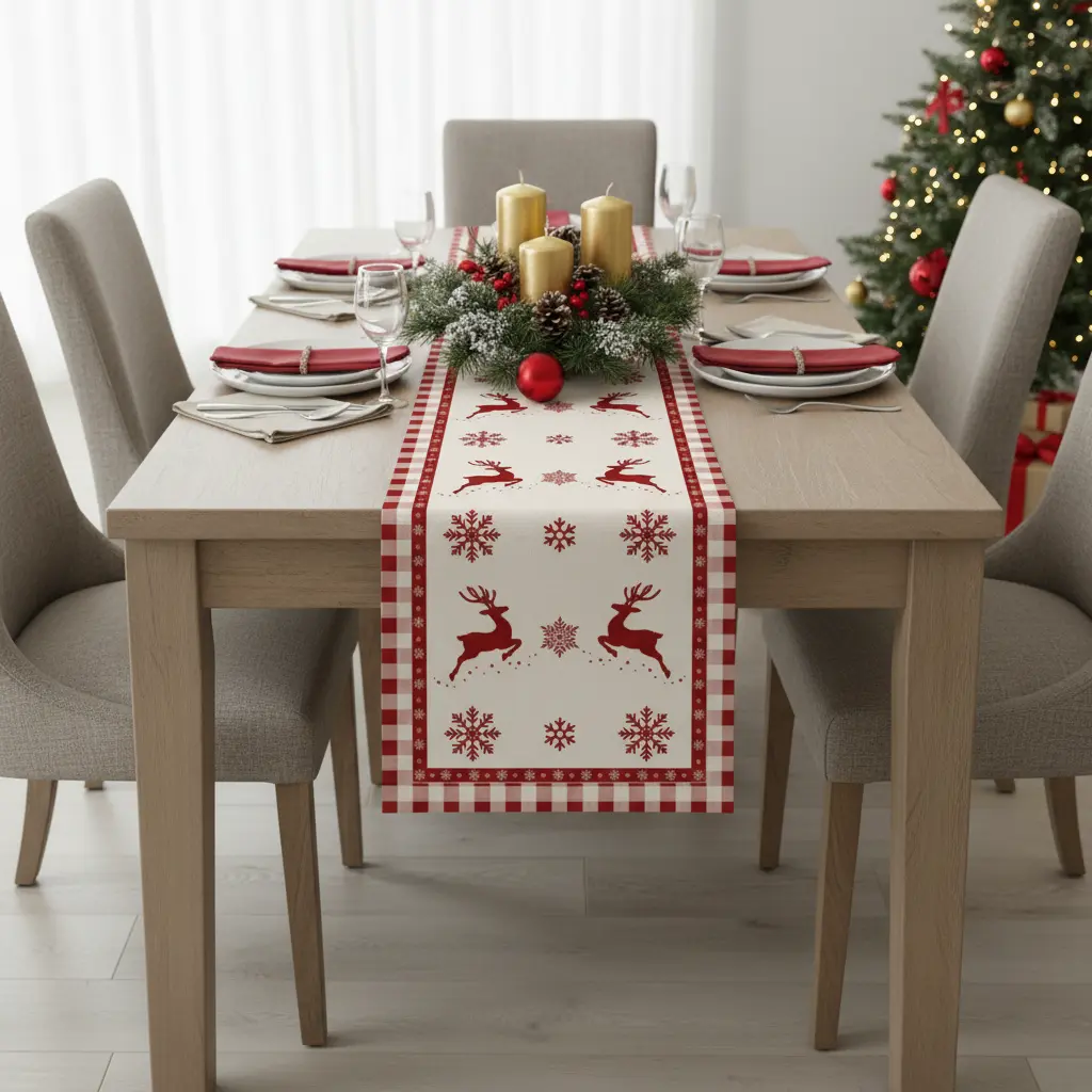 Chemin de table de Noël en lin Fééries Mancelya