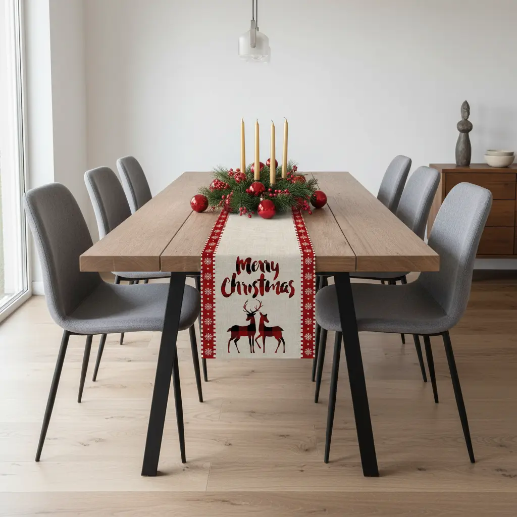 Chemin de table de Noël en lin Fééries Mancelya