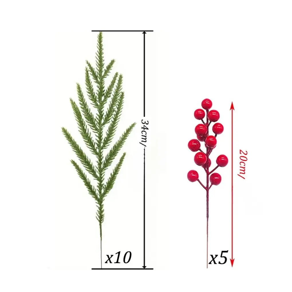 Branches de Pin Norfolk artificielles avec baies rouges – Lot de 15 pièces Fééries Mancelya