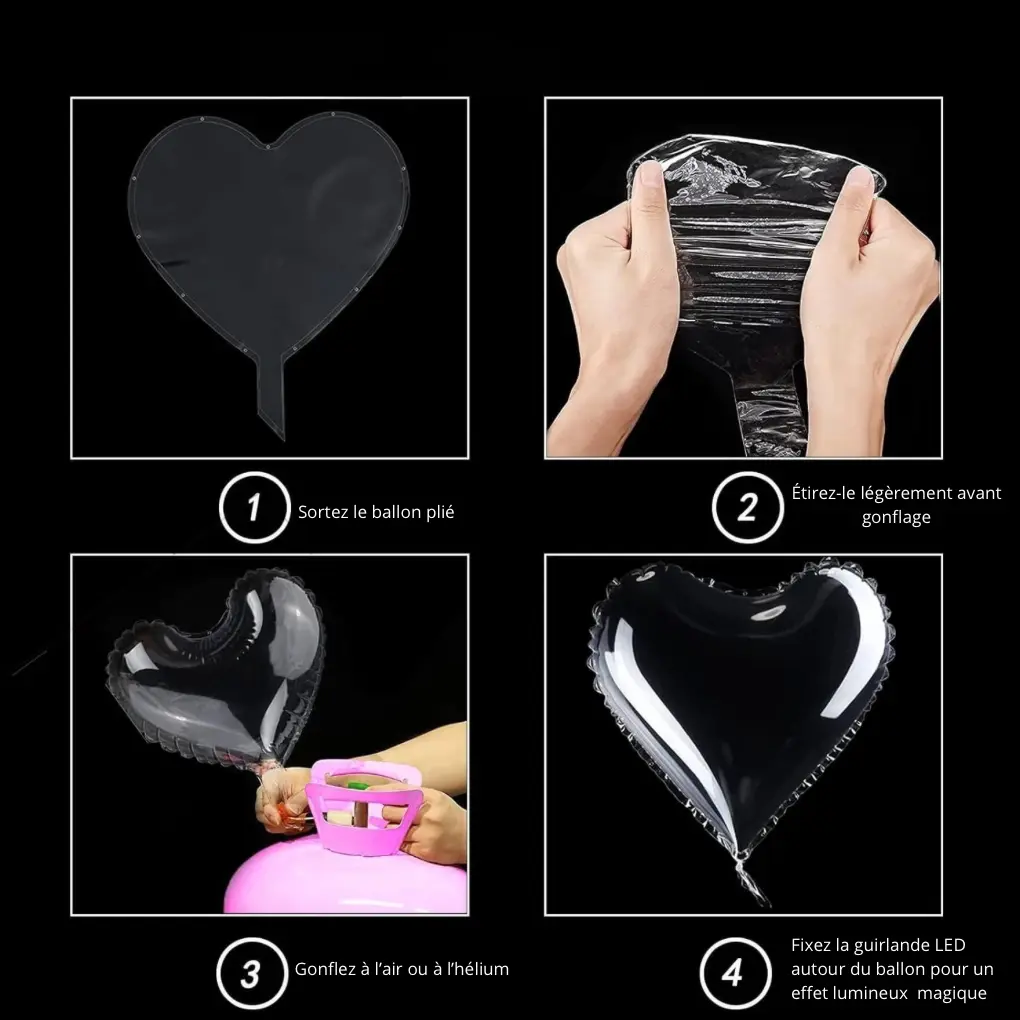 Ballons ondulés lumineux LED en forme de cœur Fééries Mancelya