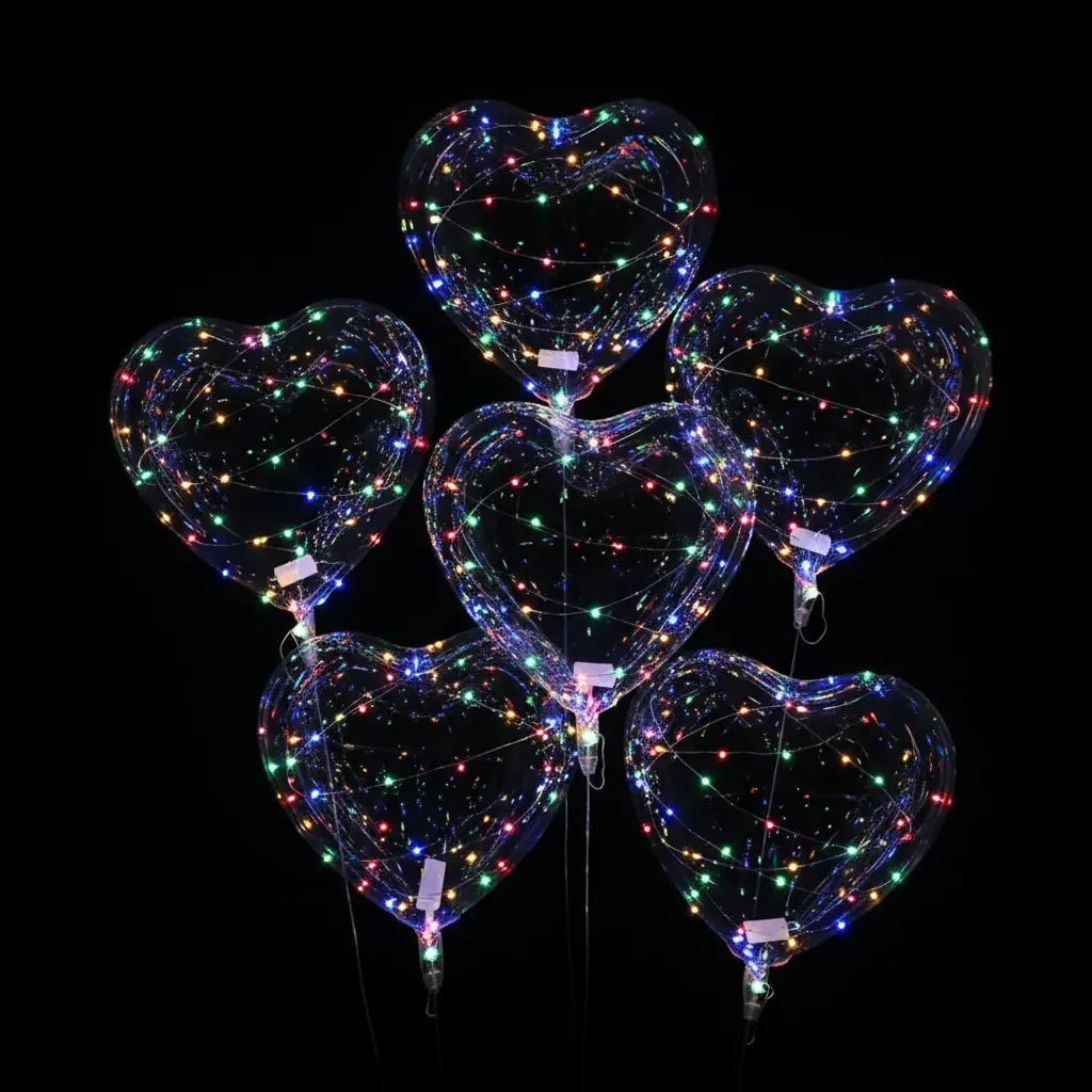 Ballons ondulés lumineux LED en forme de cœur Fééries Mancelya