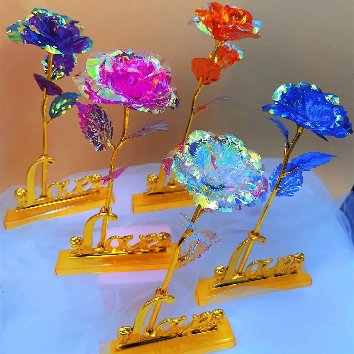 Rose éternelle plaquée Or 24K avec support LOVE Fééries Mancelya