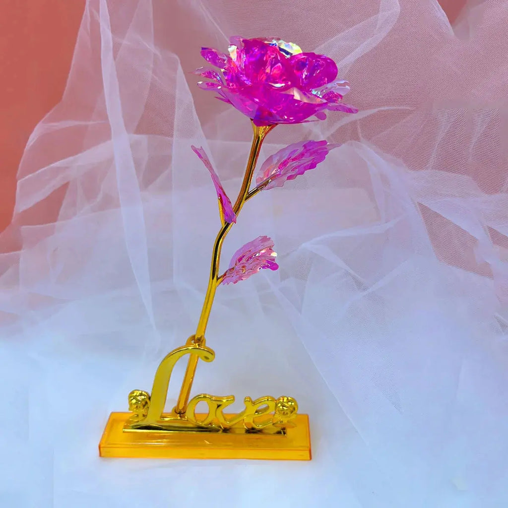 Rose éternelle plaquée Or 24K avec support LOVE Fééries Mancelya