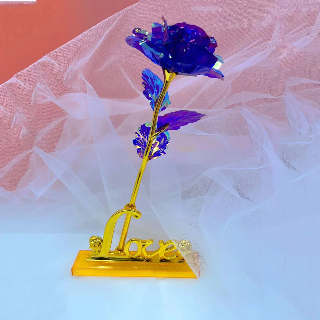 Rose éternelle plaquée Or 24K avec support LOVE Fééries Mancelya