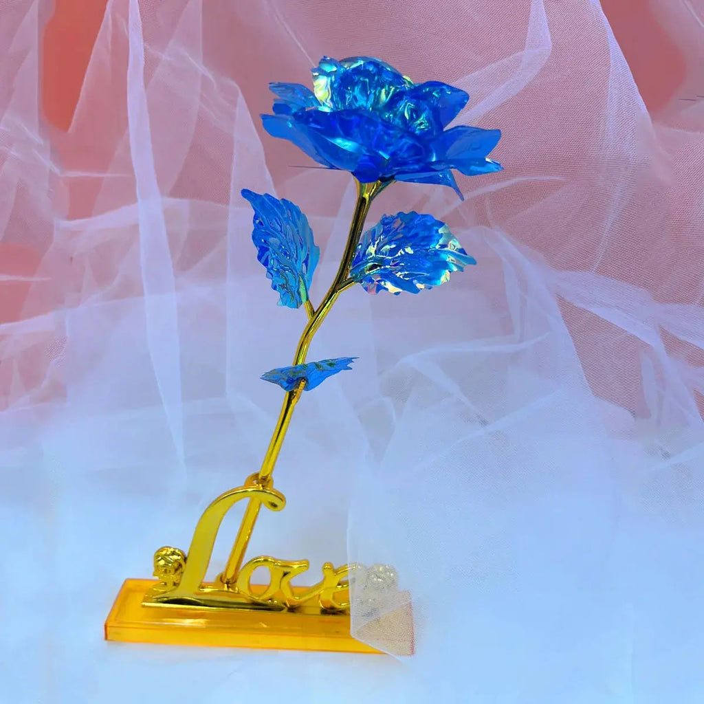 Rose éternelle plaquée Or 24K avec support LOVE Fééries Mancelya