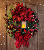 Couronne de Noël à lanterne lumineuse avec fleurs et ruban Fééries Mancelya
