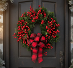 Couronne de Noël à lanterne lumineuse avec fleurs et ruban Fééries Mancelya