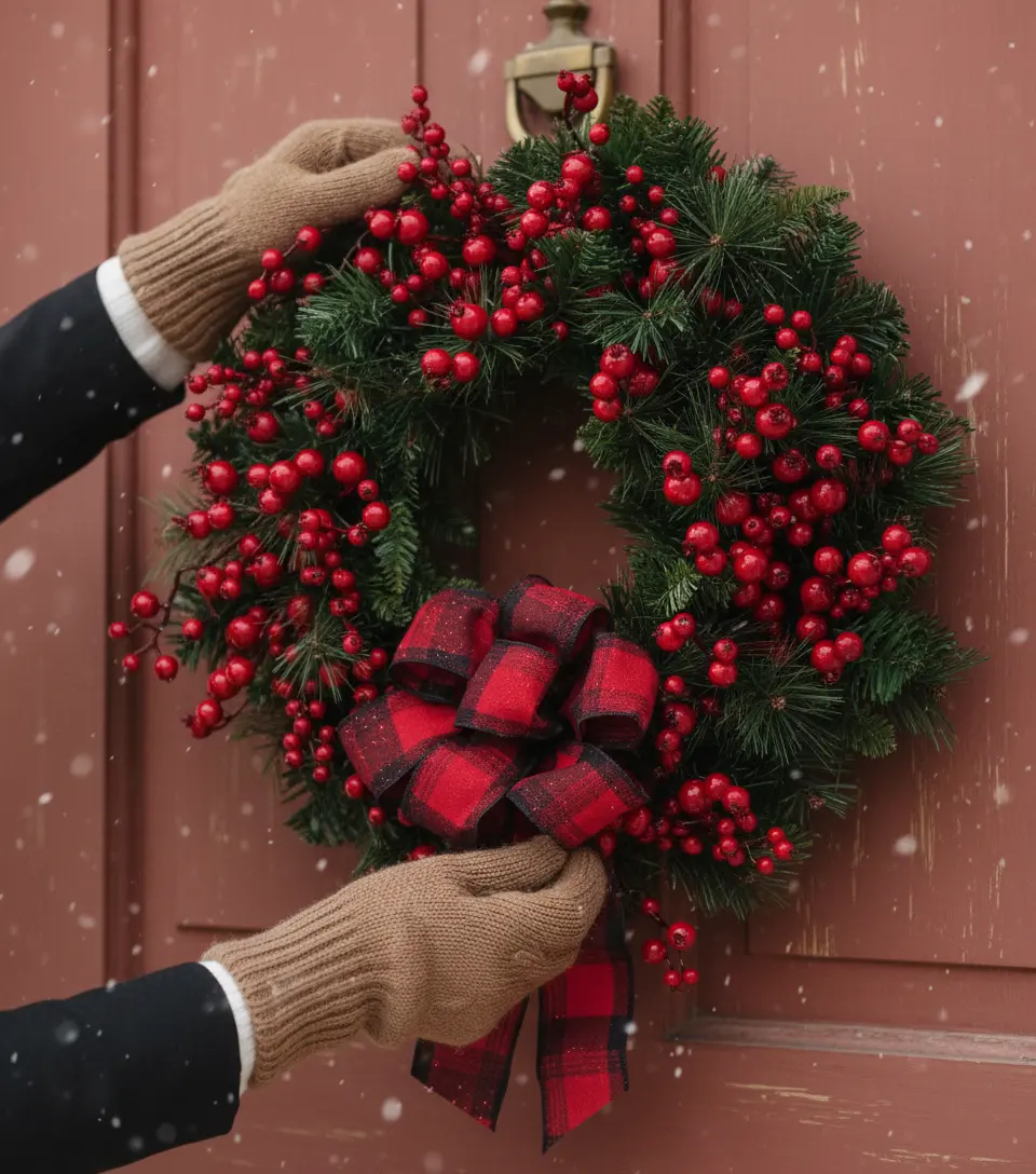 Couronne de baies rouges artificielles de Noël Fééries Mancelya