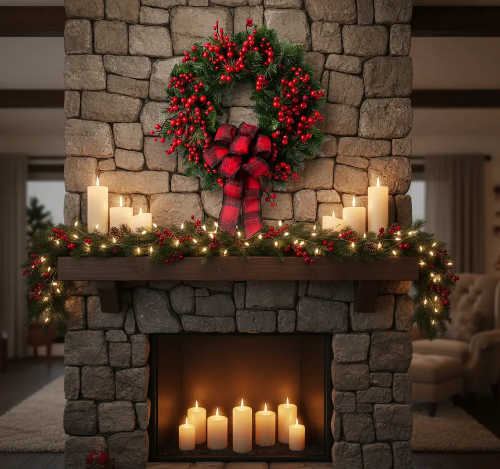 Couronne de baies rouges artificielles de Noël Fééries Mancelya