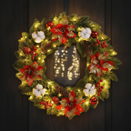 Couronne de noël de fleurs artificielles et pommes de pin lumineuse Fééries Mancelya