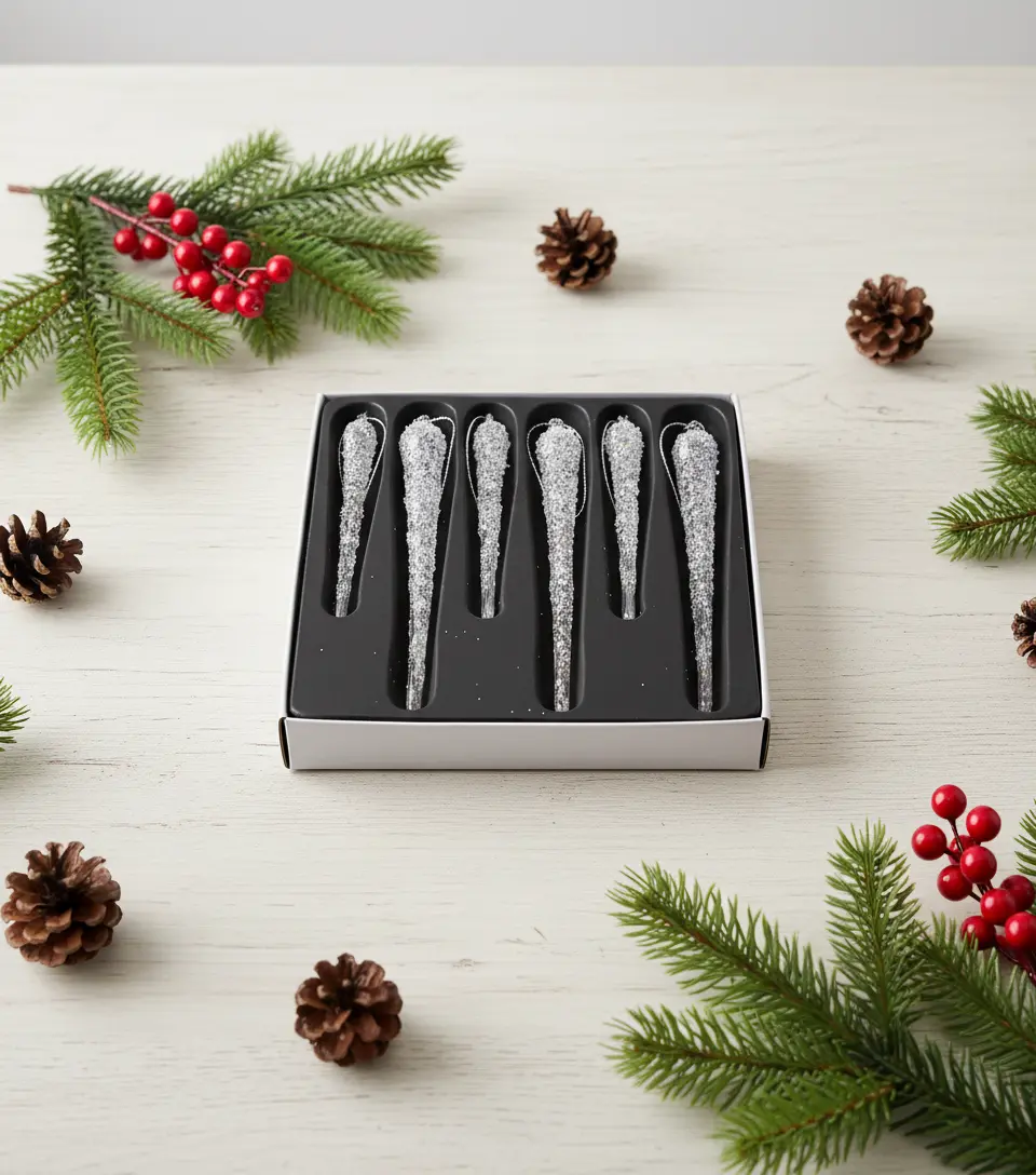 Ornements de Noël en verre – Stalactites scintillantes (lot de 6) Fééries Mancelya