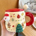 Tasse de Noël en céramique avec couvercle et cuillère motifs 3D Fééries Mancelya
