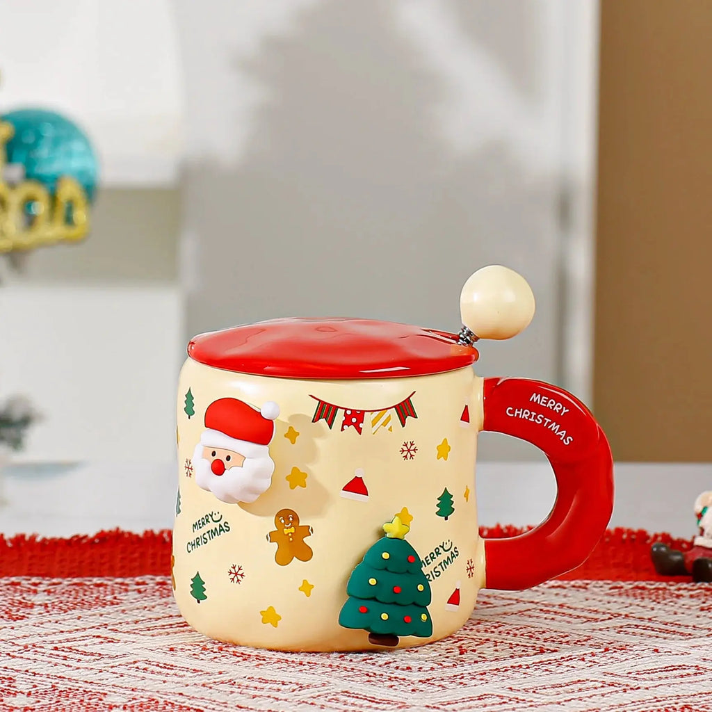Tasse de Noël en céramique avec couvercle et cuillère motifs 3D Fééries Mancelya