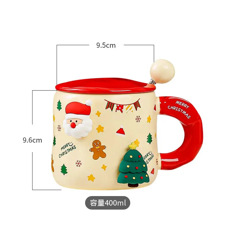 Tasse de Noël en céramique avec couvercle et cuillère motifs 3D Fééries Mancelya