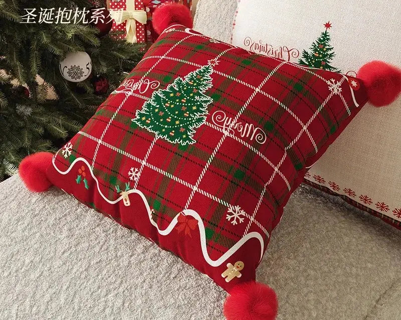 Housses de coussin imprimés avec pompons(lot de 2) Fééries Mancelya