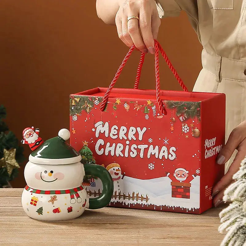 Tasse de Noël en céramique avec couvercle et cuillère Fééries Mancelya