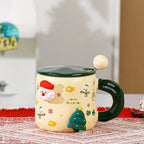 Tasse de Noël en céramique avec couvercle et cuillère motifs 3D Fééries Mancelya