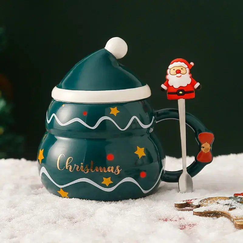 Mug de Noël en céramique avec couvercle et cuillère style nordique Fééries Mancelya