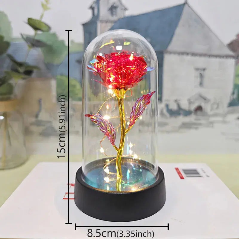 Rose éternelle lumineuse LED sous cloche en verre Fééries Mancelya