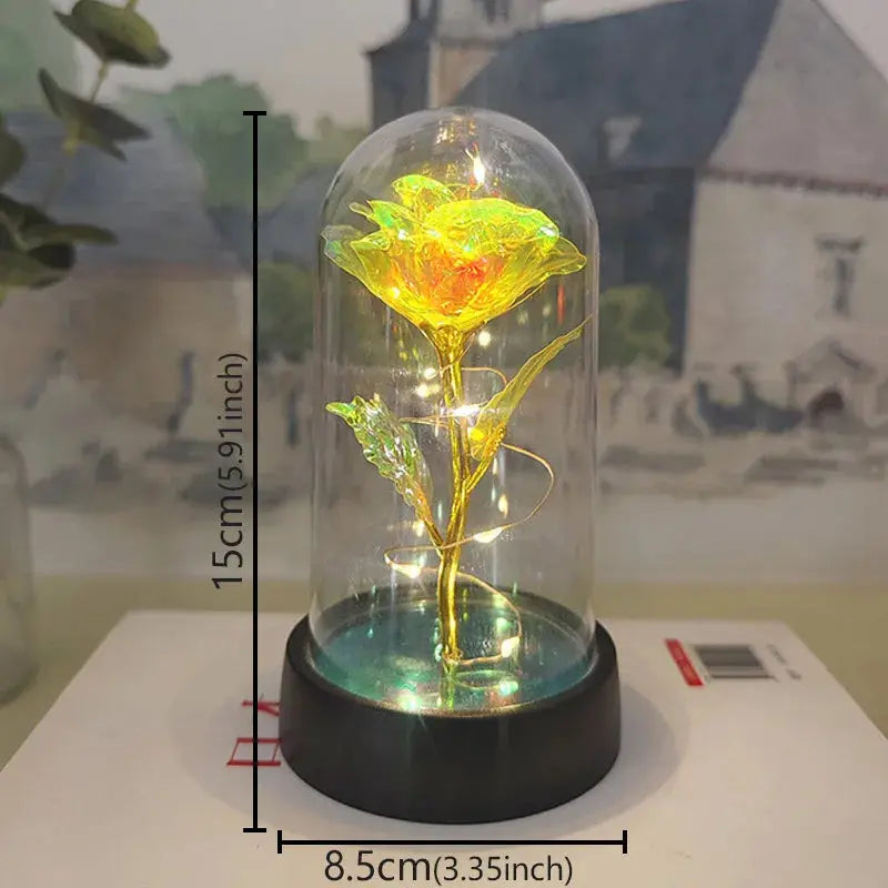Rose éternelle lumineuse LED sous cloche en verre Fééries Mancelya