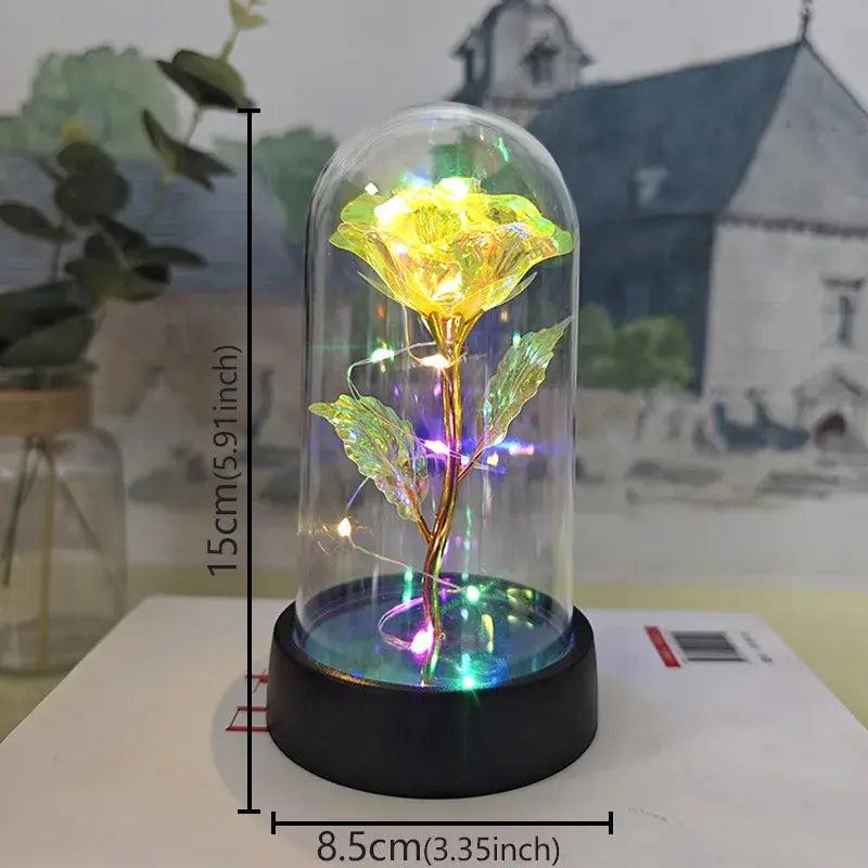 Rose éternelle lumineuse LED sous cloche en verre Fééries Mancelya