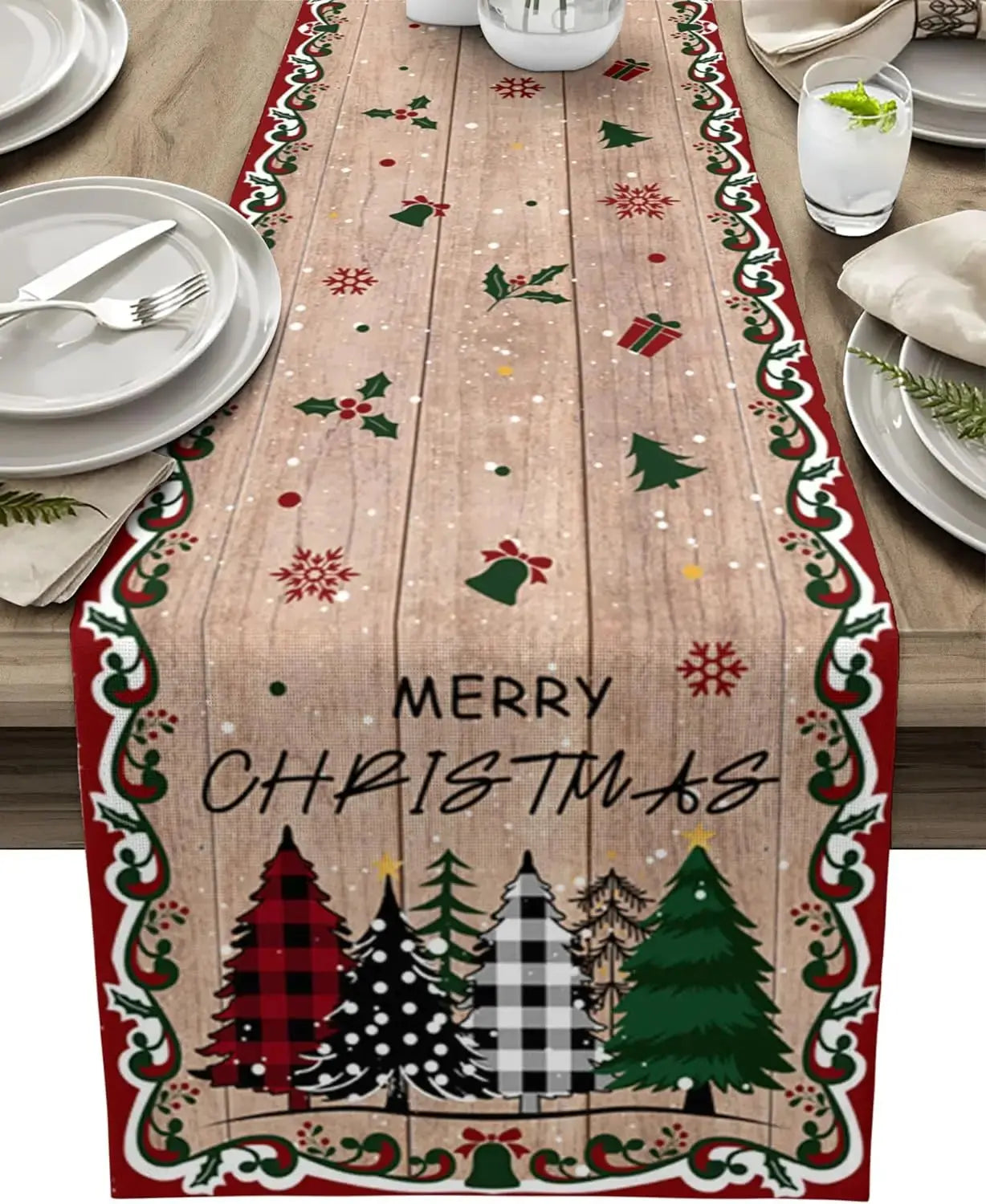 Chemin de table de motifs sapins et flocons Fééries Mancelya