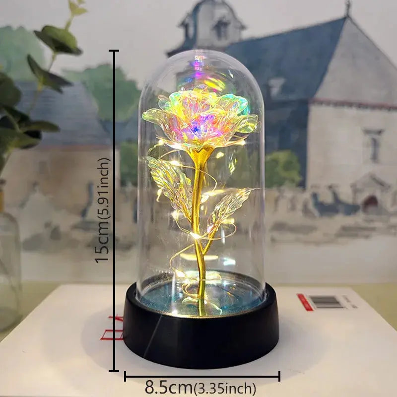 Rose éternelle lumineuse LED sous cloche en verre Fééries Mancelya