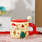 Tasse de Noël en céramique avec couvercle et cuillère motifs 3D Fééries Mancelya