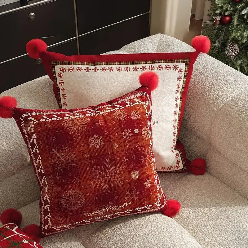 Housses de coussin imprimés avec pompons(lot de 2) Fééries Mancelya