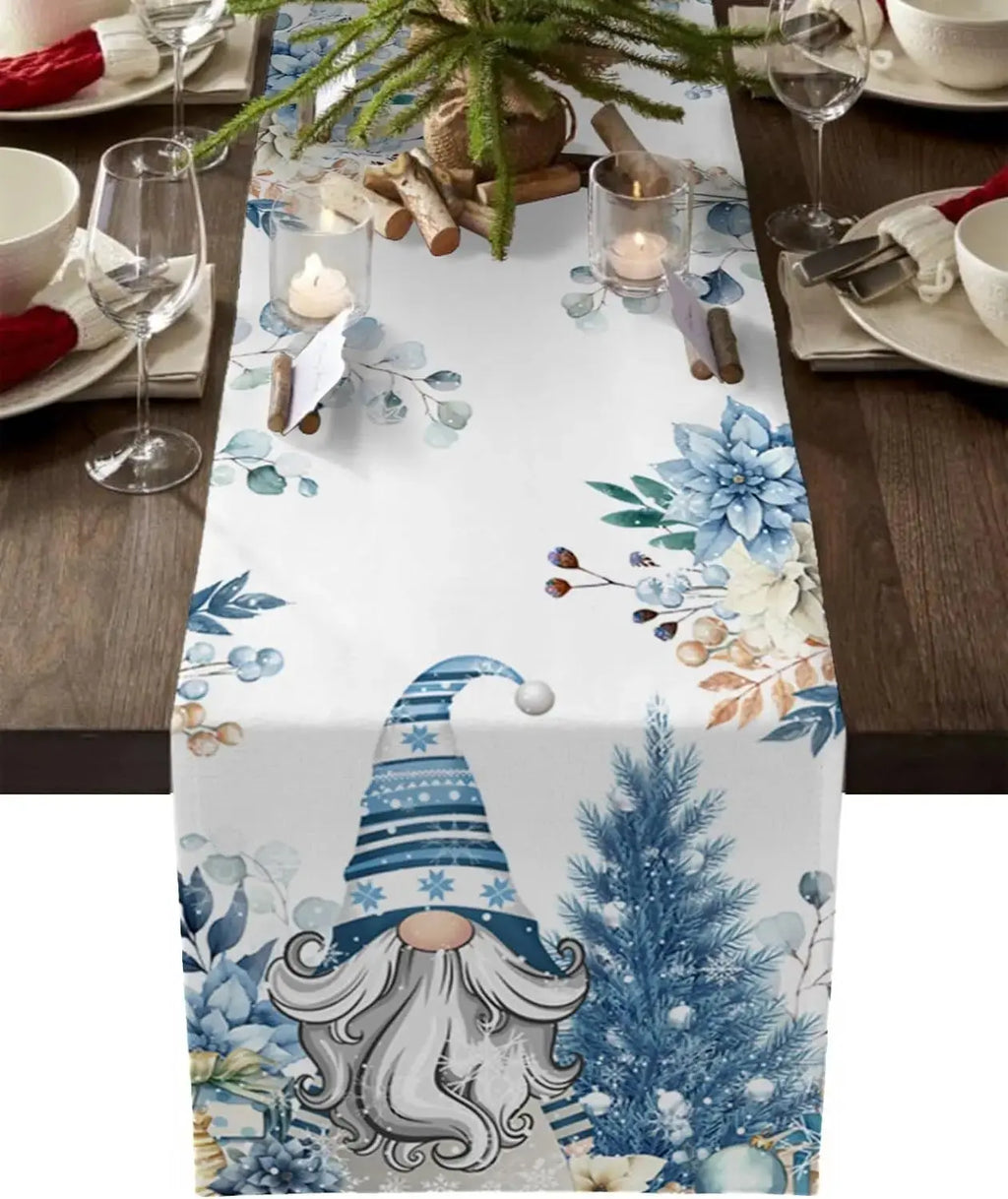 Chemin de table motifs Gnomes et flocons Fééries Mancelya