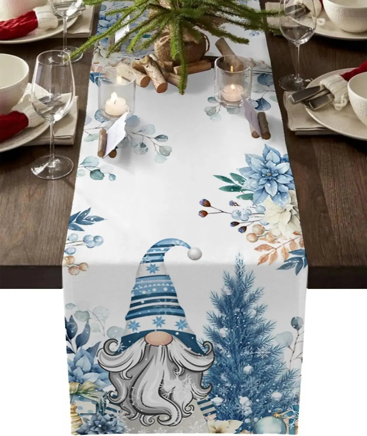 Chemin de table motifs Gnomes et flocons Fééries Mancelya