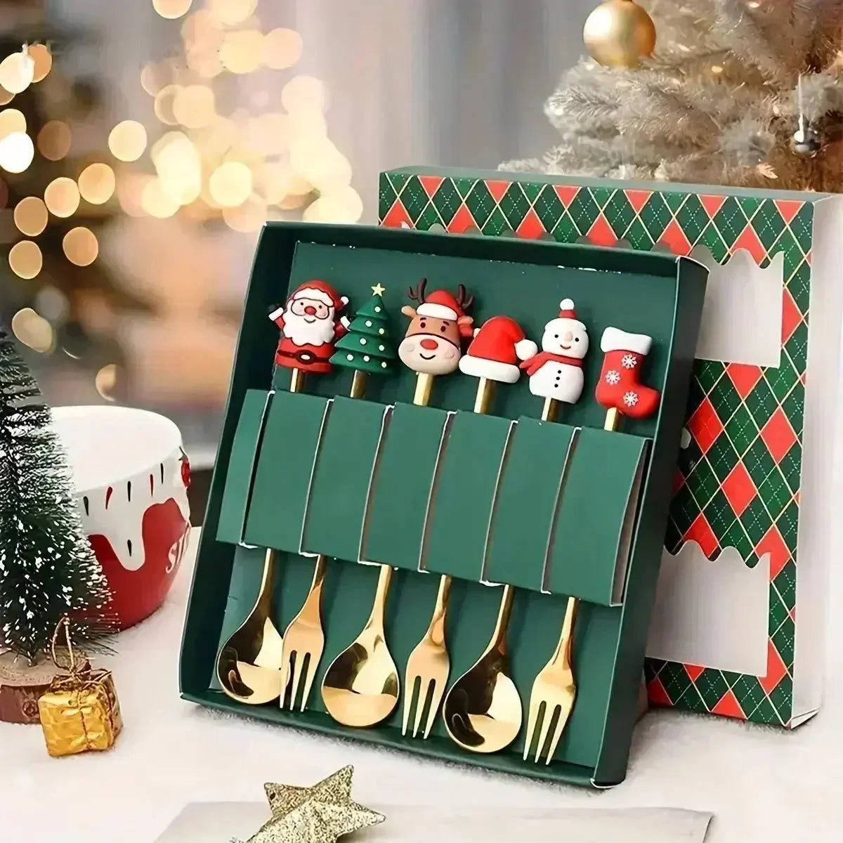 Coffret ensemble de cuillères et fourchettes de Noël Fééries Mancelya