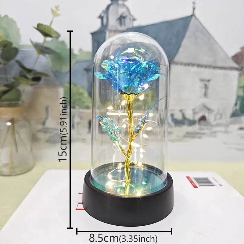 Rose éternelle lumineuse LED sous cloche en verre Fééries Mancelya