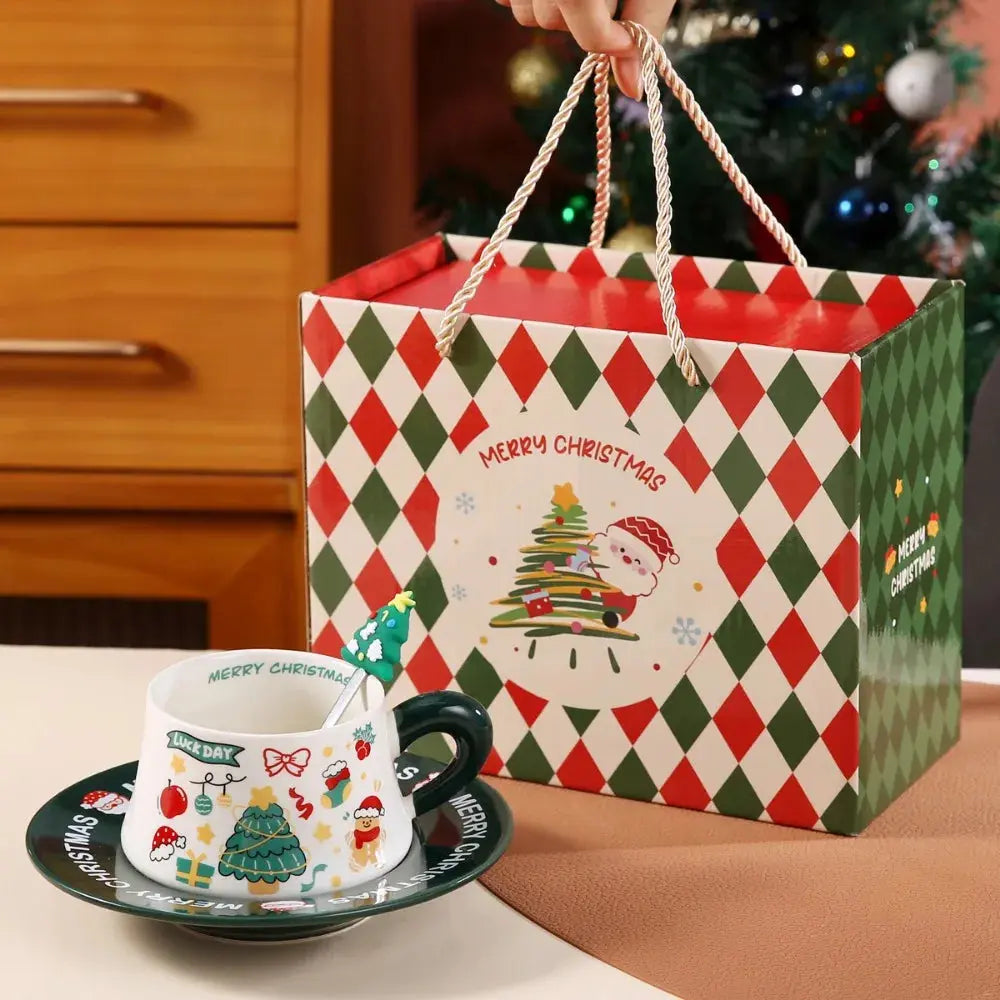 Coffret Cadeau tasse de Noël en céramique avec sous tasse et cuillère Fééries Mancelya