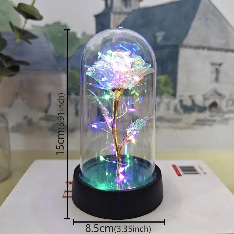 Rose éternelle lumineuse LED sous cloche en verre Fééries Mancelya