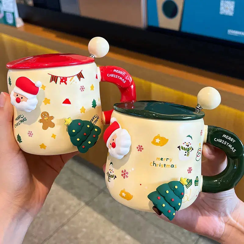 Tasse de Noël en céramique avec couvercle et cuillère motifs 3D Fééries Mancelya