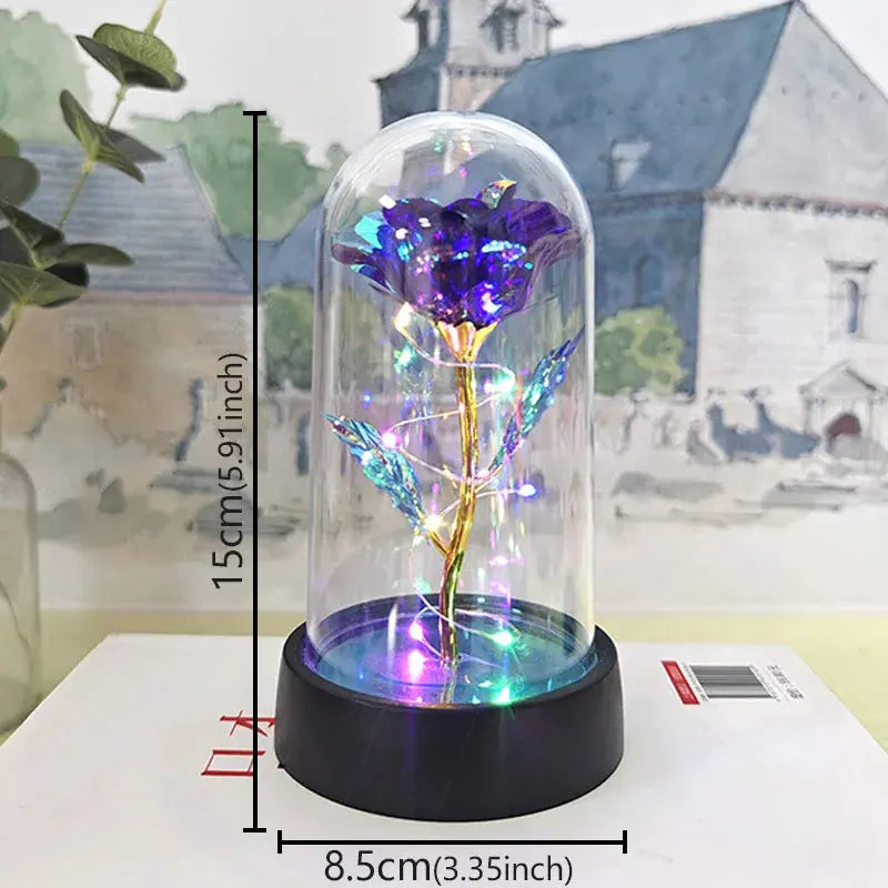 Rose éternelle lumineuse LED sous cloche en verre Fééries Mancelya