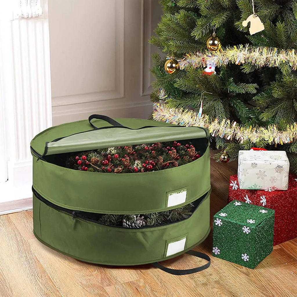 Sac de rangement imperméable double en tissu Oxford pour couronnes et guirlandes de Noël