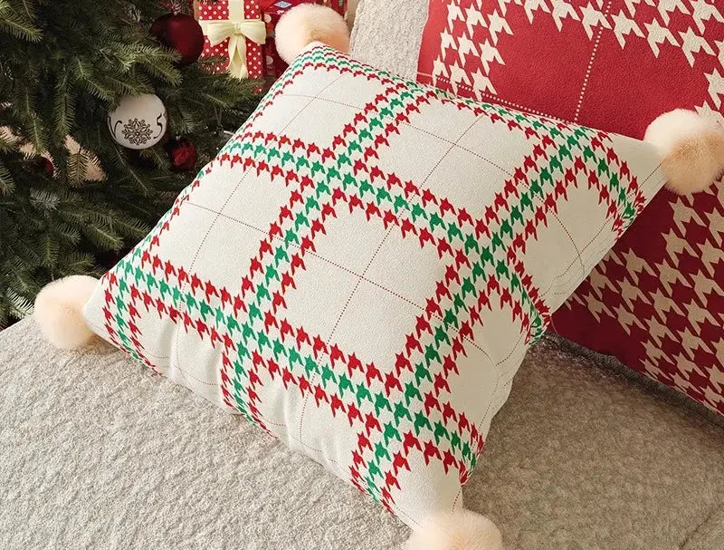 Housses de coussin imprimés avec pompons(lot de 2) Fééries Mancelya