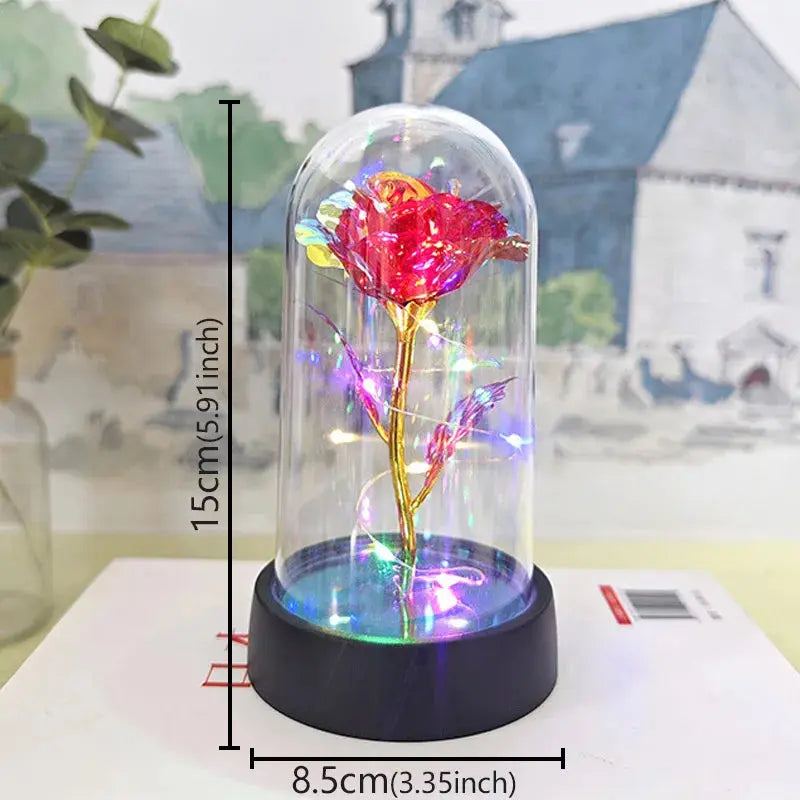 Rose éternelle lumineuse LED sous cloche en verre Fééries Mancelya