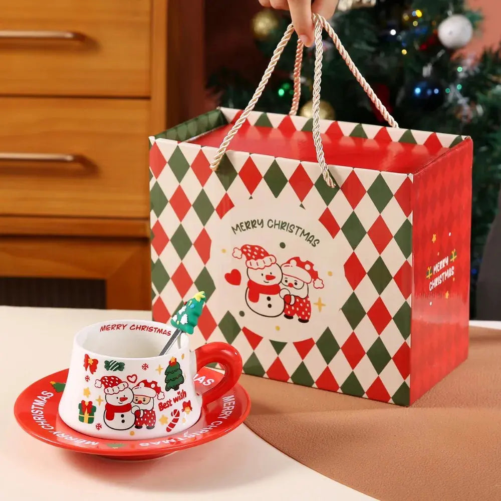 Coffret Cadeau tasse de Noël en céramique avec sous tasse et cuillère Fééries Mancelya